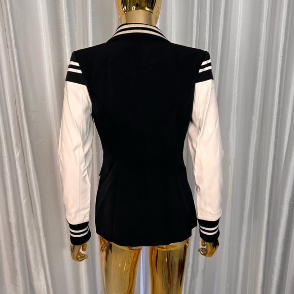 Varsity Blazer Faux Leather Jacket sz 0 - Picture 4 of 9